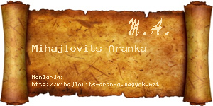 Mihajlovits Aranka névjegykártya